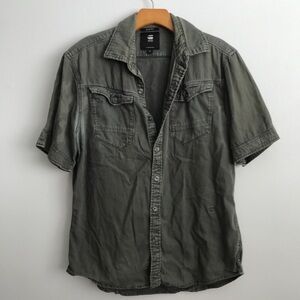 G STAR GREEN SHIRT BUTTON SHORT SLEEVE GRUNGE BEAT UP MEDIUM